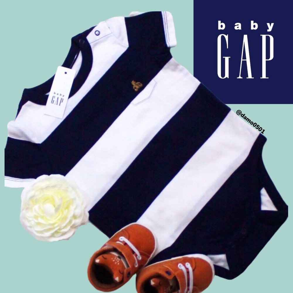 NWT Baby Gap Navy/White Stripe Brannan Bear Onesie - Picture 1 of 7